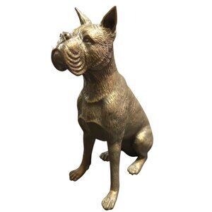 Vtg Solid Bronze Sitting Boxer Dog Sculpture Figurine Statue 6”